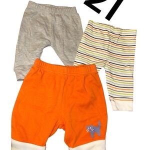 Baby Knit Pants Trio - Orange, Gray & Striped 0-3 m